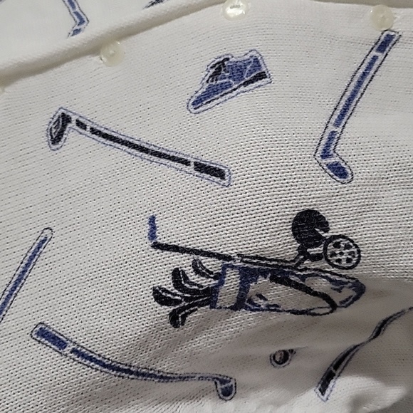 Christopher & Banks White Blue Golf Print Knit Cardigan Sweater Size Large - Picture 4 of 6